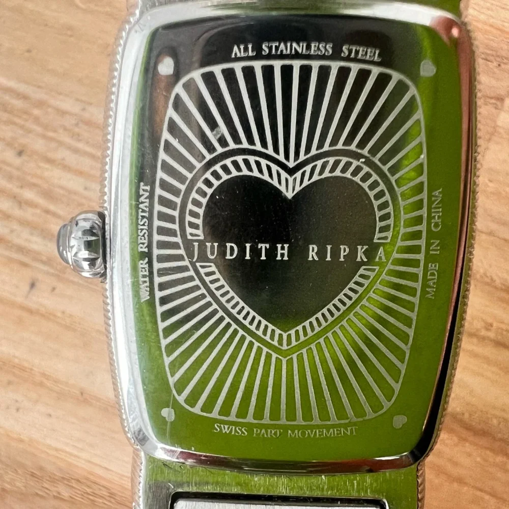 Judith Ripka ladies rectangular silver tone dress watch NEW BATTERY
